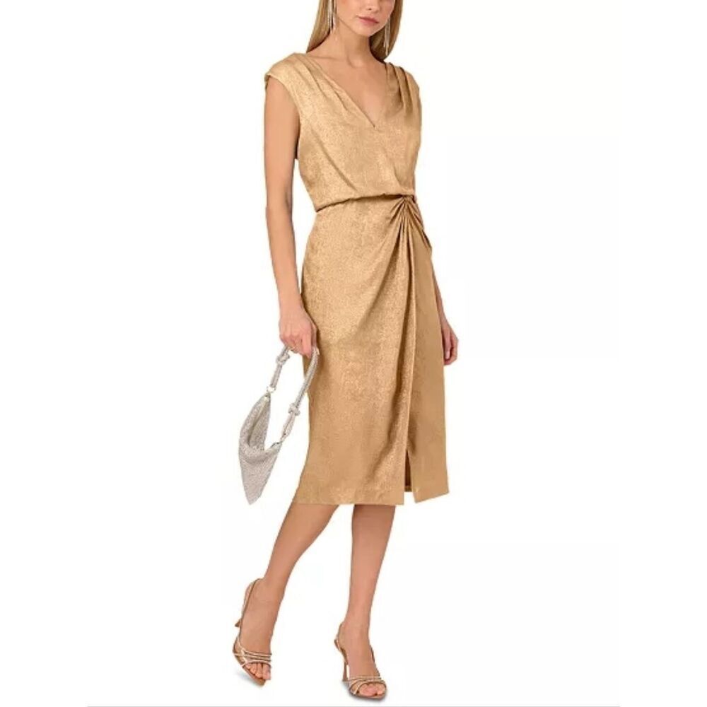 NWT Adrianna Adrianna Papell Gold Foil Woven Dress Size 10